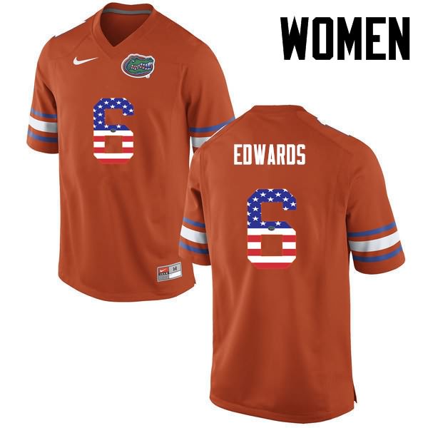 Women's NCAA Florida Gators Brian Edwards #6 Stitched Authentic USA Flag Fashion Nike Orange College Football Jersey ADR8265LZ